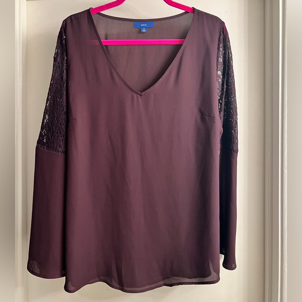 APT 9 Midnight Grape Lace Bell Sleeve Top (Size XL) (NWT)